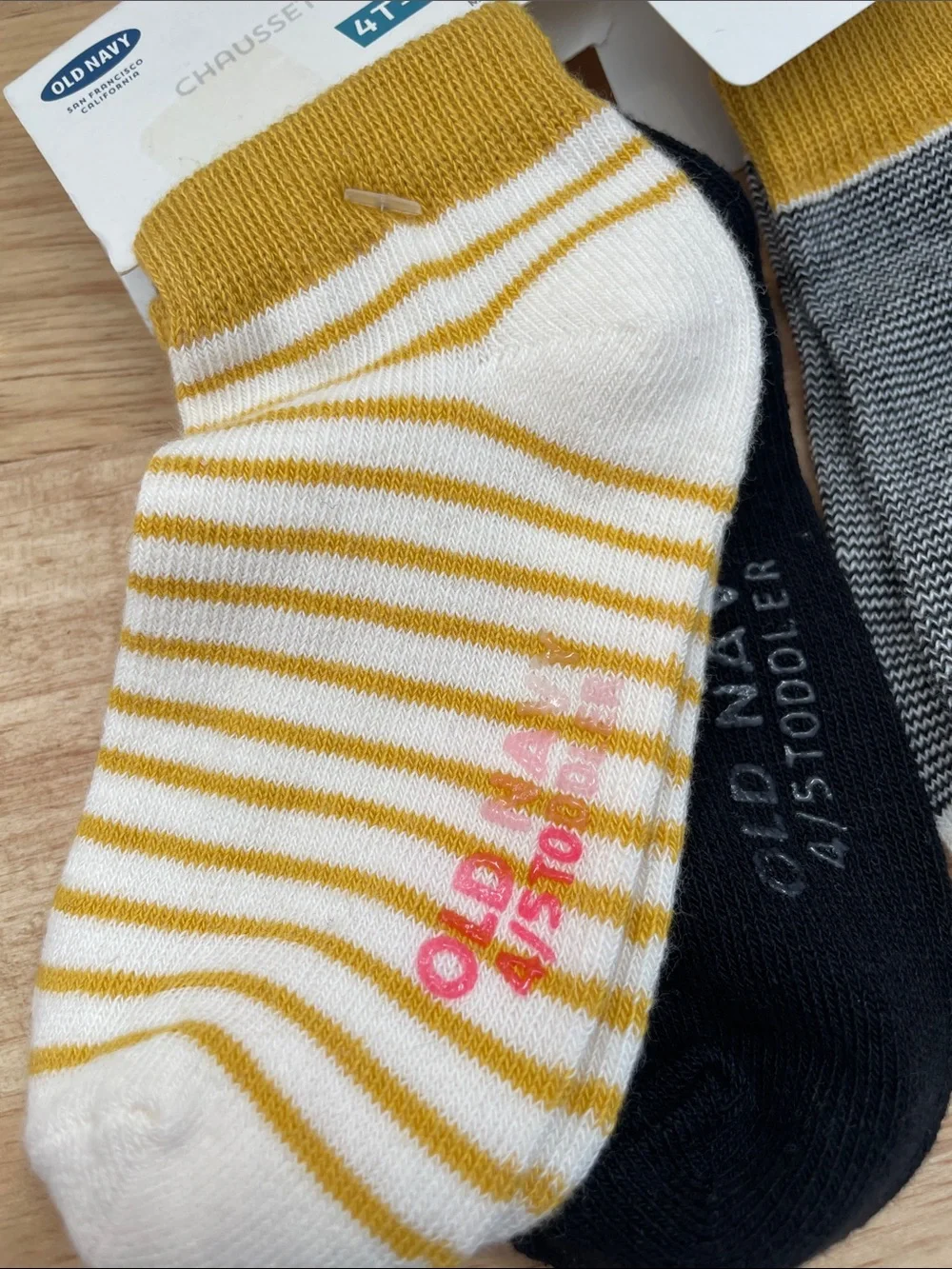 SALE! NWT Old Navy Baby Ankle Socks, Mustard, Black & Gray Stripe Set 3Pk 4T-5T